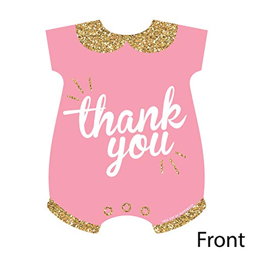 Hello Little One - Pink and Gold - Shaped Thank You Cards - Girl Baby Shower Thank You Note Cards with Envelopes - Set of 12 from Big Dot of Happiness, LLC