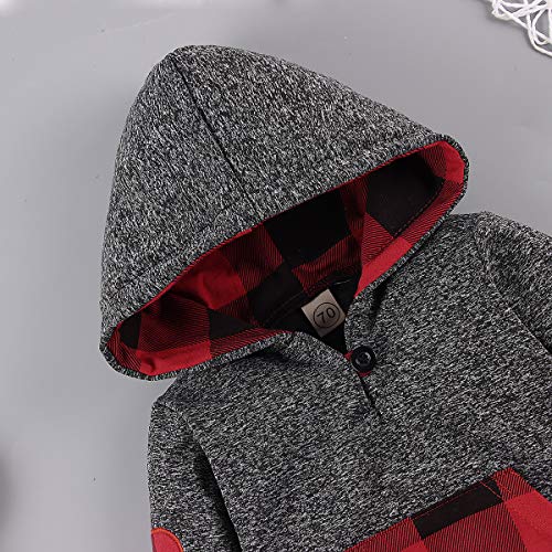 Toddler Infant Baby Boys Clothes Christmas Plaid Long Sleeve Hoodie Sweatshirt Pants Kids Fall Winter 2Pcs Outfits Set(Gray-2, 18-24 Months(100)) from 