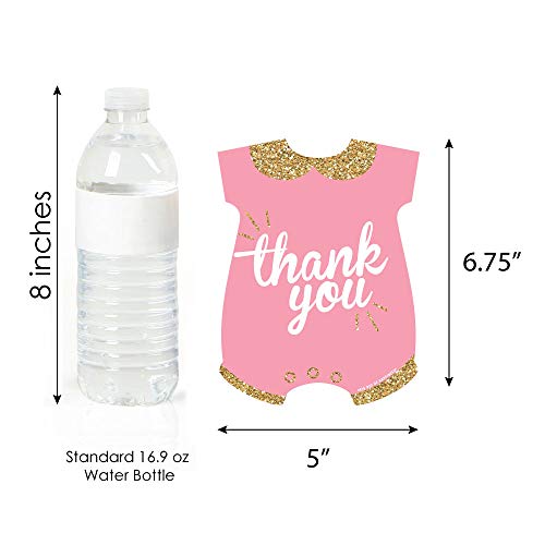 Hello Little One - Pink and Gold - Shaped Thank You Cards - Girl Baby Shower Thank You Note Cards with Envelopes - Set of 12 from Big Dot of Happiness, LLC