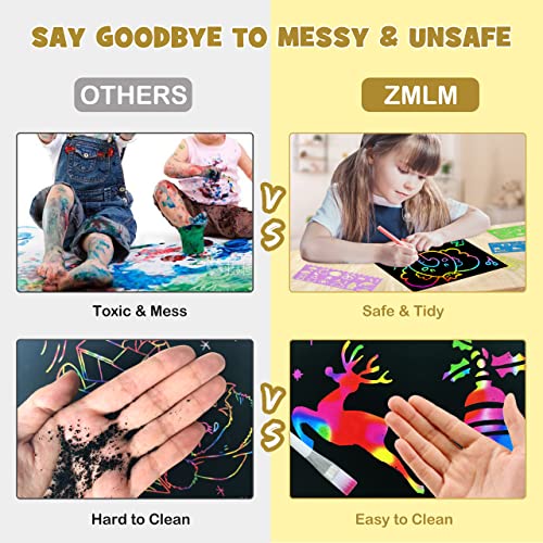 ZMLM Rainbow Scratch Paper Kit: 109Pcs Magic Art Craft Stuff Supplies Black Drawing Pad for Age 3-12 Kids Children Girl Boy DIY Toy Activity Game Kindergarten Educational|Party Faver|Birthday Gifts by ZMLM