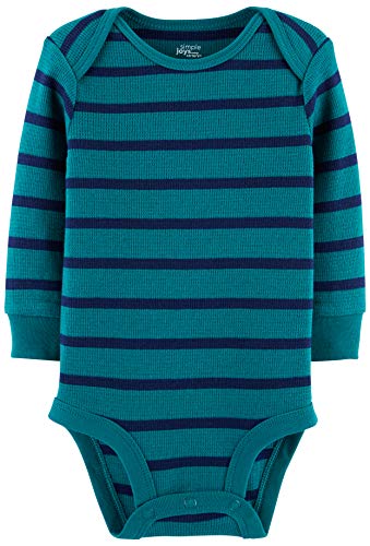 Simple Joys by Carter&#039;s Unisex Toddlers&#039; Soft Thermal Long Sleeve Bodysuits, Pack of 4, Grey Heather/Blue Heather, Stripe, 18 Months by Carter&#039;s Simple Joys - Private Label