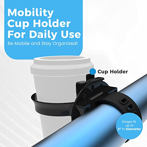 Mobility Cup Holder for Adults - Portable Drink Holder for Wheelchair - Compatible with Walker, Rollator, Transport Chair or Scooter - Easy to Install, Removable, Adjustable & Foldable Cup Carrier from Easy To Use Products