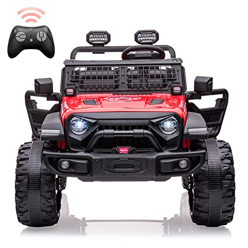 2 Seats Battery Powered Electric Truck with Remote Control, 24V Kids Ride on Toy with 20â Extra Width Seat for 3-8 Years Kids, LED Headlights, Front Storage, Bottle Holder, FM, Bluetooth, USB,Red from Chuzhou Bettyma Baby Carrier CO.,Ltd