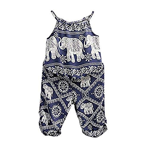 2Pcs/Set Kids Baby Girls Elephant Jumpsuit Romper, Straps Tops+Harem Pants Outfit (2-3 Years, Blue) from BULINGNA