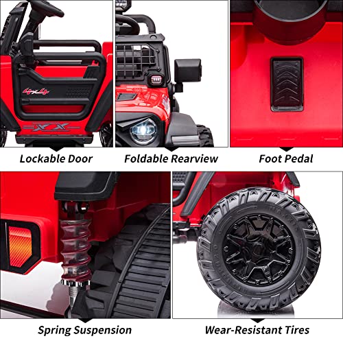 2 Seats Battery Powered Electric Truck with Remote Control, 24V Kids Ride on Toy with 20â Extra Width Seat for 3-8 Years Kids, LED Headlights, Front Storage, Bottle Holder, FM, Bluetooth, USB,Red from Chuzhou Bettyma Baby Carrier CO.,Ltd
