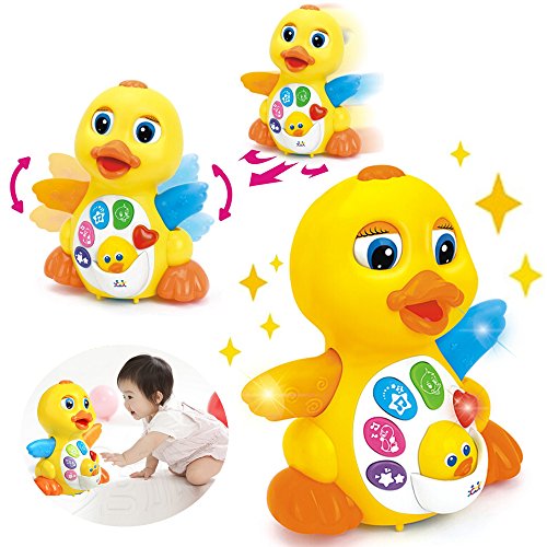 Woby Musical Duck Toy,Baby Preschool Educational Learning Toy with Music and Lights,Infant Light Up Dancing Toy for 1 Year Old Baby Toddler from Huile