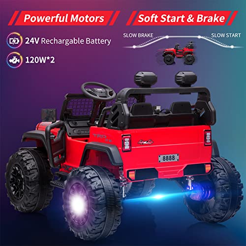 2 Seats Battery Powered Electric Truck with Remote Control, 24V Kids Ride on Toy with 20â Extra Width Seat for 3-8 Years Kids, LED Headlights, Front Storage, Bottle Holder, FM, Bluetooth, USB,Red from Chuzhou Bettyma Baby Carrier CO.,Ltd