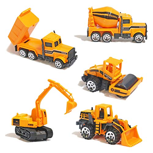 Alloy Construction Engineering Truck Models Mini Pocket Size Play Vehicles Cars Toy Cake Toppers for Kids Toddlers Boys (5Pcs Set) by Tianhong Toys Factory