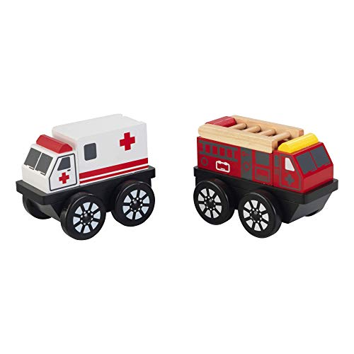 KidKraft Wooden 2-Piece Rescue Vehicle Play Set, Toy Ambulance and Fire Truck Cars, Gift for Ages 2+ from KIDKRAFT (DropShip)