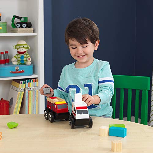 KidKraft Wooden 2-Piece Rescue Vehicle Play Set, Toy Ambulance and Fire Truck Cars, Gift for Ages 2+ from KIDKRAFT (DropShip)