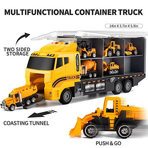 Toddler Toys for 3-9 Years Old Boys Construction Toys Car Double Side Transport Vehicle W/Play Mat, Die-cast Alloy Engineering Vehicle Gifts for Age 3 4 5 6 Kids Child Boys Girls Birthday Party Favor by TEMI