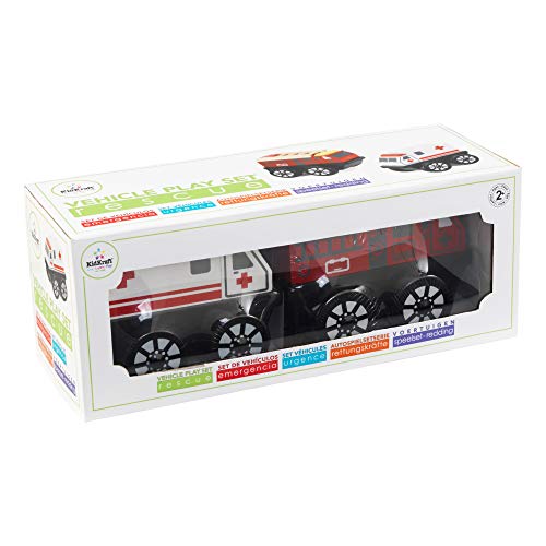 KidKraft Wooden 2-Piece Rescue Vehicle Play Set, Toy Ambulance and Fire Truck Cars, Gift for Ages 2+ from KIDKRAFT (DropShip)