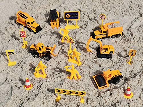 19 Pack Construction Toysï¼Mini Diecast Cars Play Sets Dumper,Bulldozers,Forklift,Tank Truck,Asphalt Car,Excavator,Engineering Worker,Construction Traffic Sign Set Toy for Kids Boys and Girls from Singer's Toy