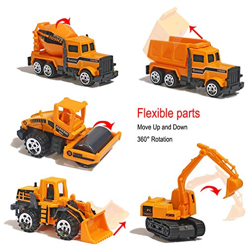 Alloy Construction Engineering Truck Models Mini Pocket Size Play Vehicles Cars Toy Cake Toppers for Kids Toddlers Boys (5Pcs Set) by Tianhong Toys Factory