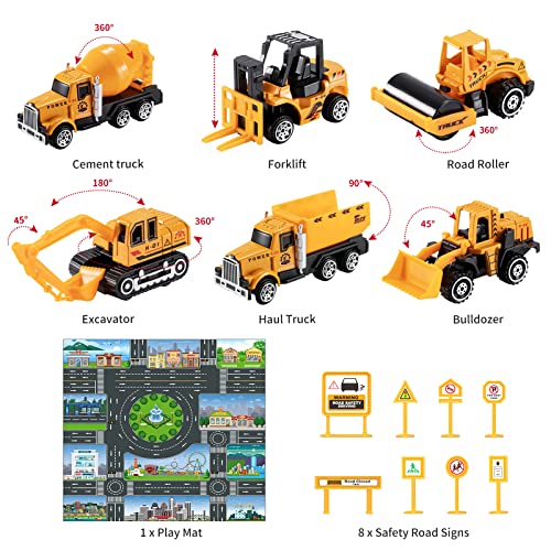 Toddler Toys for 3-9 Years Old Boys Construction Toys Car Double Side Transport Vehicle W/Play Mat, Die-cast Alloy Engineering Vehicle Gifts for Age 3 4 5 6 Kids Child Boys Girls Birthday Party Favor by TEMI