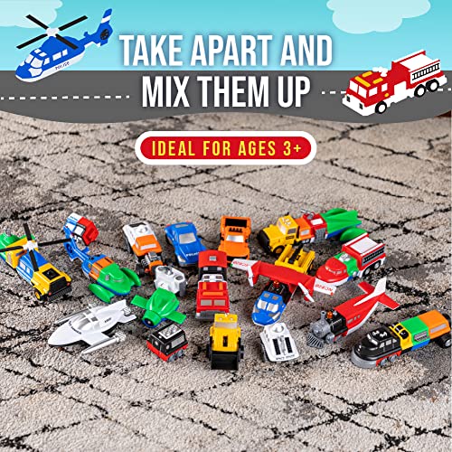 Mix or Match Vehicles Orange, Magnetic Toy Play Set, 21 Pieces from Popular Playthings