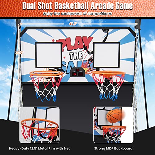 Goplus Foldable Dual Shot Basketball Arcade Game, Indoor Outdoor Basketball Game Machine with Electronic Scoring System, 8 Game Modes, 4 Balls, 2 Hoops, Inflation Pump, for Kids Youth Adults from Goplus