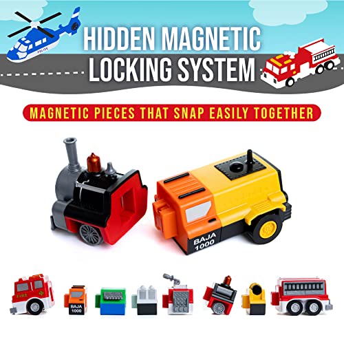 Mix or Match Vehicles Orange, Magnetic Toy Play Set, 21 Pieces from Popular Playthings