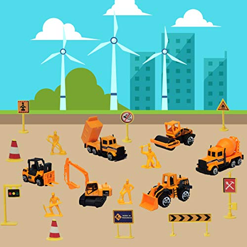 19 Pack Construction Toysï¼Mini Diecast Cars Play Sets Dumper,Bulldozers,Forklift,Tank Truck,Asphalt Car,Excavator,Engineering Worker,Construction Traffic Sign Set Toy for Kids Boys and Girls from Singer's Toy