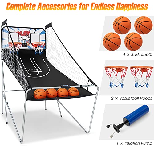 Goplus Foldable Dual Shot Basketball Arcade Game, Indoor Outdoor Basketball Game Machine with Electronic Scoring System, 8 Game Modes, 4 Balls, 2 Hoops, Inflation Pump, for Kids Youth Adults from Goplus