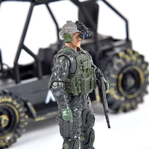 Sunny Days Entertainment Delta Attack Vehicle â Playset with Action Figure and Realistic Accessories | Military Toy Set for Kids â Elite Force , Black by Sunny Days Entertainment