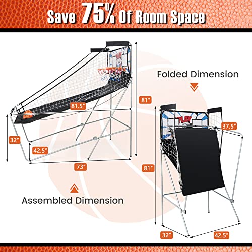 Goplus Foldable Dual Shot Basketball Arcade Game, Indoor Outdoor Basketball Game Machine with Electronic Scoring System, 8 Game Modes, 4 Balls, 2 Hoops, Inflation Pump, for Kids Youth Adults from Goplus