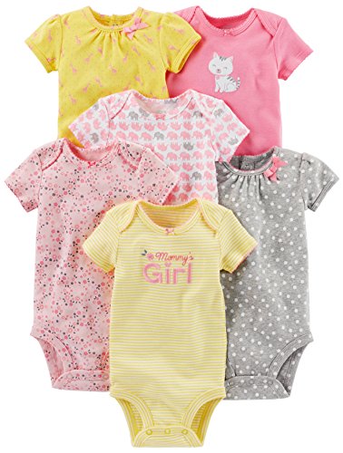 Simple Joys by Carter's Baby Girls' Short-Sleeve Bodysuit, Pack of 6, Pink/Yellow, 3-6 Months from Carter's Simple Joys - Private Label