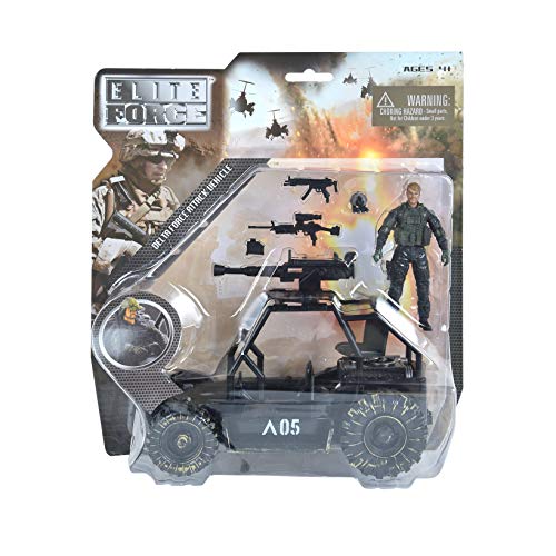 Sunny Days Entertainment Delta Attack Vehicle â Playset with Action Figure and Realistic Accessories | Military Toy Set for Kids â Elite Force , Black by Sunny Days Entertainment