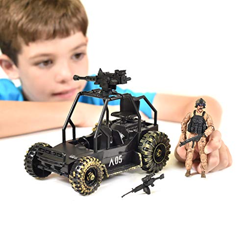 Sunny Days Entertainment Delta Attack Vehicle â Playset with Action Figure and Realistic Accessories | Military Toy Set for Kids â Elite Force , Black by Sunny Days Entertainment