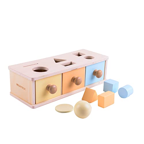 MORITECK Montessori 3 in 1 Object Permanence Box Coin Box Shape Sorter for 8 Months up Baby Wooden Toy for Boy Girls Christmas Birthday Gift from MORITECK