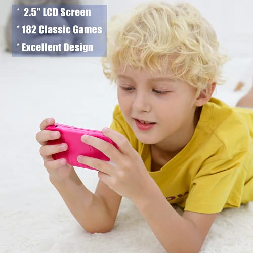 Handheld Game Console for Children Ages 4-12 , Built-in 182 Retro Classic Games 2.5" LCD Screen Portable 8 Bit TV Output Video Game Player Best Birthday Gift for Girls -RED by Haopapa