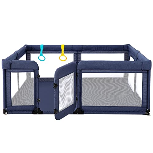 Baby Playpen with Swing Door for Adults, Play Pens for Babies 59*71in Large Play Yards, Baby Playpen for Toddler, Safety Kids Activity Center, Cholena Breathable Mesh Playpen, Navy Blue by Xiamen Cholena Health Technology Co., Ltd