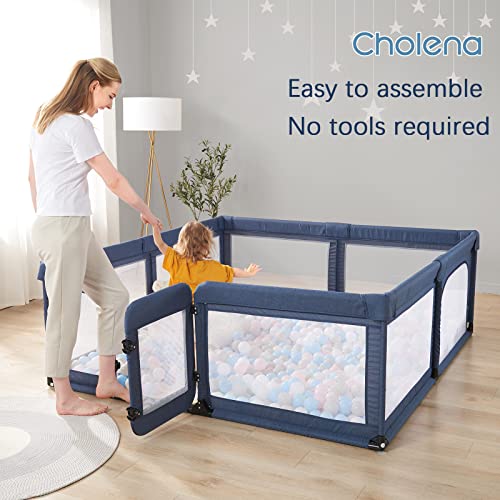 Baby Playpen with Swing Door for Adults, Play Pens for Babies 59*71in Large Play Yards, Baby Playpen for Toddler, Safety Kids Activity Center, Cholena Breathable Mesh Playpen, Navy Blue by Xiamen Cholena Health Technology Co., Ltd