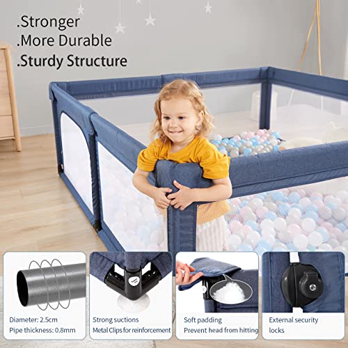 Baby Playpen with Swing Door for Adults, Play Pens for Babies 59*71in Large Play Yards, Baby Playpen for Toddler, Safety Kids Activity Center, Cholena Breathable Mesh Playpen, Navy Blue by Xiamen Cholena Health Technology Co., Ltd