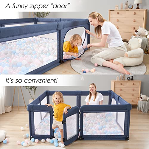Baby Playpen with Swing Door for Adults, Play Pens for Babies 59*71in Large Play Yards, Baby Playpen for Toddler, Safety Kids Activity Center, Cholena Breathable Mesh Playpen, Navy Blue by Xiamen Cholena Health Technology Co., Ltd