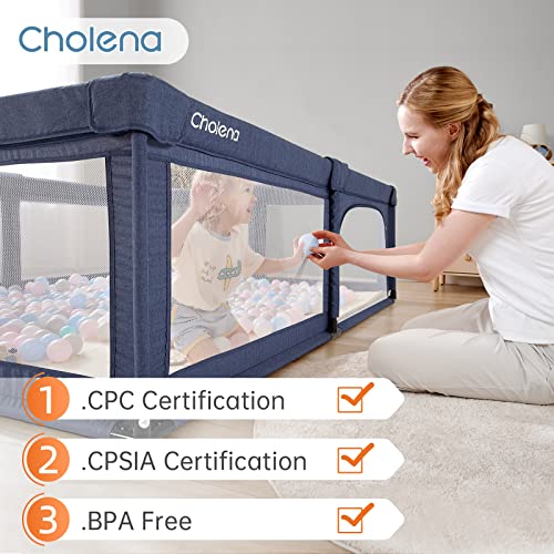 Baby Playpen with Swing Door for Adults, Play Pens for Babies 59*71in Large Play Yards, Baby Playpen for Toddler, Safety Kids Activity Center, Cholena Breathable Mesh Playpen, Navy Blue by Xiamen Cholena Health Technology Co., Ltd