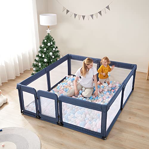 Baby Playpen with Swing Door for Adults, Play Pens for Babies 59*71in Large Play Yards, Baby Playpen for Toddler, Safety Kids Activity Center, Cholena Breathable Mesh Playpen, Navy Blue by Xiamen Cholena Health Technology Co., Ltd
