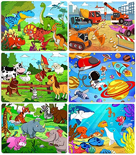 Puzzles for Kids Ages 4-8, 6 Pack Wooden Jigsaw Puzzles 60 Pieces Preschool Educational Learning Toys Set for Boys and Girls by Runlycan