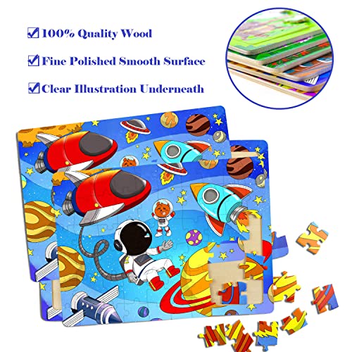 Puzzles for Kids Ages 4-8, 6 Pack Wooden Jigsaw Puzzles 60 Pieces Preschool Educational Learning Toys Set for Boys and Girls by Runlycan