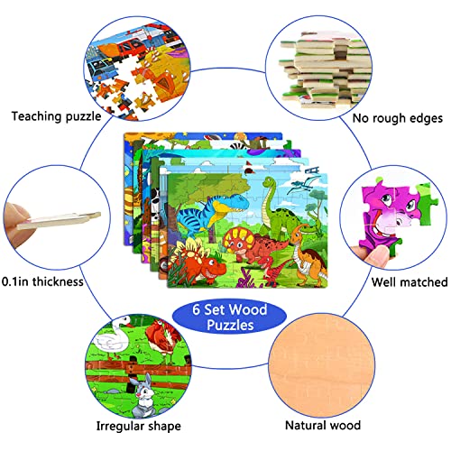 Puzzles for Kids Ages 4-8, 6 Pack Wooden Jigsaw Puzzles 60 Pieces Preschool Educational Learning Toys Set for Boys and Girls by Runlycan