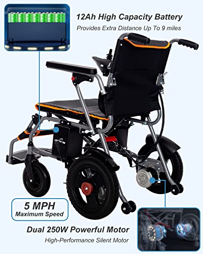 Nixlift Motorized Wheelchair for Senior Adults, Lightweight Comfortable Electric Power Wheelchairs, Dual Motor Wheelchairs, Travel Compact Motorized Wheelchair, 66 lbs by Nixlift