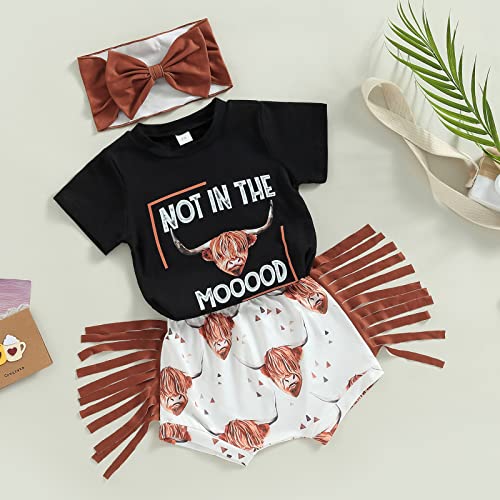 Western Baby Girl Clothes Boho Cow Print Short Sleeve T Shirt Top + Bloomer Shorts Set Infant Summer Outfits (A-Black, 3-6 Months) by Hnyenmcko