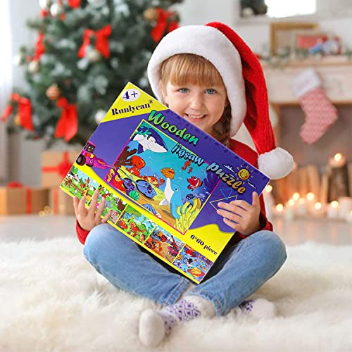 Puzzles for Kids Ages 4-8, 6 Pack Wooden Jigsaw Puzzles 60 Pieces Preschool Educational Learning Toys Set for Boys and Girls by Runlycan