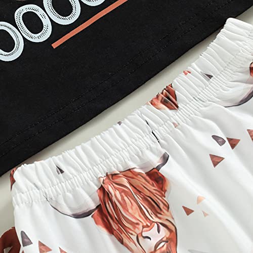 Western Baby Girl Clothes Boho Cow Print Short Sleeve T Shirt Top + Bloomer Shorts Set Infant Summer Outfits (A-Black, 3-6 Months) by Hnyenmcko