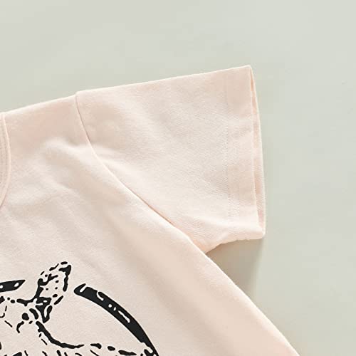 Toddler Kids Baby Girl Outfit Cow Print Short Sleeve T-Shirt Top+Cartoon Flared Pants Set Western Girls Clothes (C Beige, 3-4 Years) by fhutpw