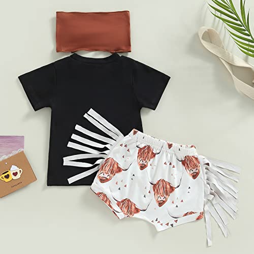 Western Baby Girl Clothes Boho Cow Print Short Sleeve T Shirt Top + Bloomer Shorts Set Infant Summer Outfits (A-Black, 3-6 Months) by Hnyenmcko