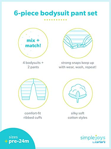 Simple Joys by Carter's Baby Girls' 6-Piece Bodysuits (Short and Long Sleeve) and Pants Set, Pink/Navy, Preemie by Carter's Simple Joys - Private Label