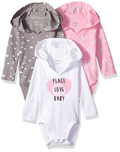 Hanes unisex baby Ultimate Flexy 3 Pack Hoodie Bodysuits Bodystocking, Pink/Grey Shades, 12-18 Months US from Hanes