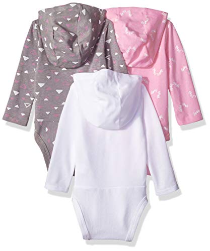 Hanes unisex baby Ultimate Flexy 3 Pack Hoodie Bodysuits Bodystocking, Pink/Grey Shades, 12-18 Months US from Hanes