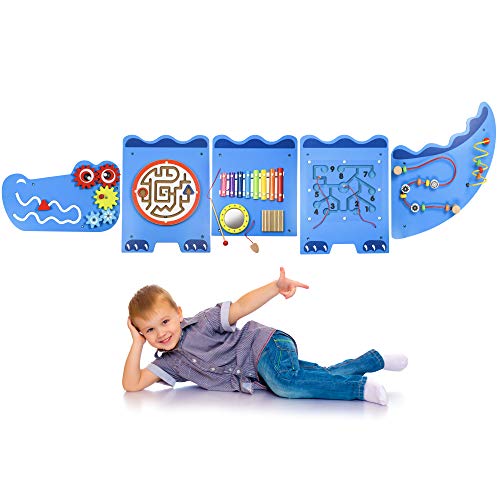 LITTLE CHUBBY ONE Crocodile Activity Wall Busy Board Panels - Fun and Educational Toy for Kids - Easy to Install Wall Mounted Interactive Board Games and Mazes for Kids Encourages Development by Little Chubby One